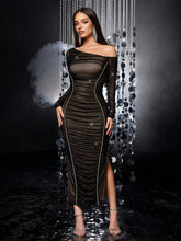 Load image into Gallery viewer, Night Club Women Clothing Private Clothing Ladies Long Sleeves Drape Slim Fit Oblique Shoulder Dress