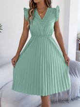 Load image into Gallery viewer, Women Clothing Spring Summer Casual Lace V neck Wooden Ear Cinched Pleated Dress