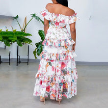 Load image into Gallery viewer, Women Summer round Neck Long Sleeve Printed Ruffled Maxi Dress Vacation Dress for Women
