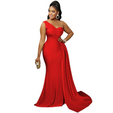 Load image into Gallery viewer, Solid Color Party Tight One Shoulder Sleeve Dress Maxi Dress Women