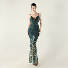 Load image into Gallery viewer, Deep V Plunge neck Wave Gradient Sequin Evening Dress Positioning Floral Cutting Craft Beaded Cocktail Battle Gown