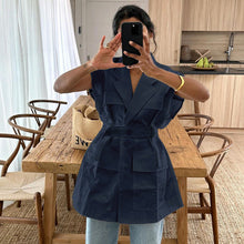 Load image into Gallery viewer, Women Clothing Summer Sleeveless Workwear Shirt Trendy Stylish Multi Pocket Belt Loose Top