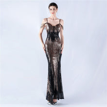 Load image into Gallery viewer, Dress Positioning Floral Sequin Craft Beaded Strap Evening Dress