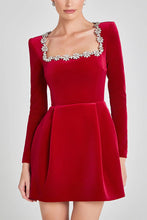 Load image into Gallery viewer, Women Spring Clothing Elegant Square Collar Diamond Inlaid Short Velvet Dress