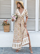 Load image into Gallery viewer, Women Bohemian Beige Printed Dress Long Tassel