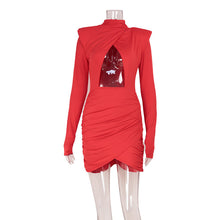 Load image into Gallery viewer, Women Clothing Hollowed out Design Slim Fit Padded Shoulder Long Sleeve Narrow Dress Solid Color Dress