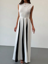 Load image into Gallery viewer, Elegant round Neck Sleeveless Waist Color Contrast Patchwork Dress Evening Dress Women Dress