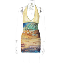 Load image into Gallery viewer, Spring Sexy Printing Stitching Wool Deep V Plunge Halter Sheath Dress for Women