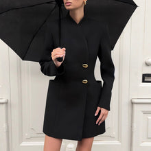 Load image into Gallery viewer, Autumn Winter Niche Design Black V neck Long Sleeve Waist Trimming Short Dress Women Commuting Elegant