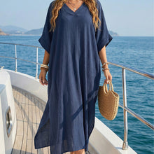 Load image into Gallery viewer, Women Beach Cover up Summer Women V neck Loose Casual Dress Split Mop Dress