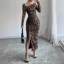 Load image into Gallery viewer, Leopard Print Dress Autumn Winter Sexy Slim Hip Sexy Long Sleeve Inner Wear Office