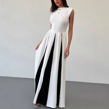 Load image into Gallery viewer, Elegant round Neck Sleeveless Waist Color Contrast Patchwork Dress Evening Dress Women Dress