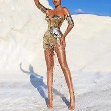 Load image into Gallery viewer, Summer Women Clothing Dress Sequined off Shoulder Sexy Mesh See through Long Evening Dress