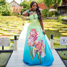 Load image into Gallery viewer, Fresh Gradient Women Printed Pattern Waist A line Dress Halter Cut out Maxi Dress