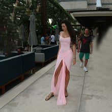 Load image into Gallery viewer, Sexy Sling Slim Fit Waist Pleating Design High Slit Sheath Maxi Dress