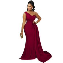 Load image into Gallery viewer, Solid Color Party Tight One Shoulder Sleeve Dress Maxi Dress Women
