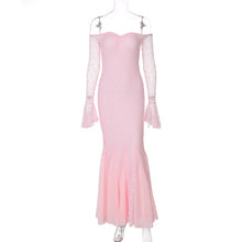 Load image into Gallery viewer, Dress Sexy Bandeau Stitching Lace Sleeve Slim Long Fishtail Evening Dress