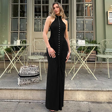 Load image into Gallery viewer, French Women Autumn Slim Fit Crumpled Button round Neck Sleeveless Dress for Women