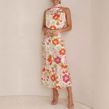 Load image into Gallery viewer, Mature Elegant Women Sleeveless Strap Printing Satin Dress