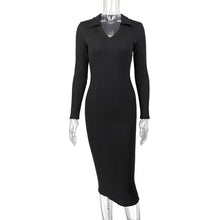 Load image into Gallery viewer, Autumn Winter Women Clothing Midi French Sexy Deep V Plunge Plunge Collared Slimming Dress