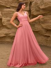 Load image into Gallery viewer, Elegant Sequin Stitching Mesh Double Collar Party Dress Sleeveless Large a Hem Full Lining Maxi Dress Prom