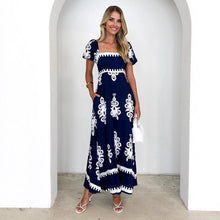 Load image into Gallery viewer, Summer Women Clothing Vacation Printed Beach Dress Smocking Dress Women