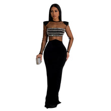 Load image into Gallery viewer, Women Wear Solid Color Mesh Rhinestone Long Sleeve Dress Dress