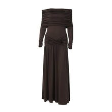 Load image into Gallery viewer, French Women Autumn off Neck Cinched Pleated Long Sleeve Dress