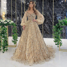 Load image into Gallery viewer, Gold Heavy Industry Beads Luxury Evening Dress Sexy Socialite Aura Queen Maxi Dress
