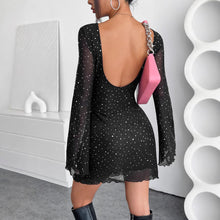 Load image into Gallery viewer, Elegant Women Black Mesh Backless Slim Fit Long Sleeve Dress