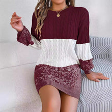 Load image into Gallery viewer, Autumn Winter Casual Color Matching Twist Lantern Sleeve Woolen Dress Women Clothing