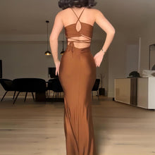 Load image into Gallery viewer, Women Clothing Summer Solid Color Tube Top Backless Stitching Hollow Out Cutout out Tied Slim Fit Slimming Dress Women