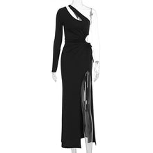 Load image into Gallery viewer, Fall One Shoulder Diagonal Collar Long Sleeve Dress Women Split Hollow Out Cutout Dress
