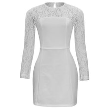 Load image into Gallery viewer, Autumn Solid Color round Neck Lace Stitching Sexy Slim Women Short Dress