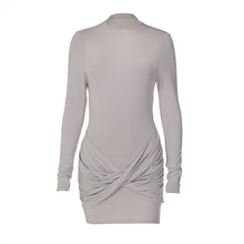 Load image into Gallery viewer, Women Clothing Solid Color Long Sleeve round Neck Pleated Slim Fit Backless Dress for Women
