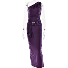 Load image into Gallery viewer, Women Wear Maxi Dress Sexy One Shoulder Pleated Sheath Dress