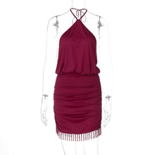 Load image into Gallery viewer, Women Clothing Autumn Lace Halter Sexy Backless Crystal Tassels Slim Fit Sheath Dress