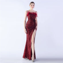 Load image into Gallery viewer, Ostrich Hair Craft Floral Wedding Annual Meeting High End Evening Dress