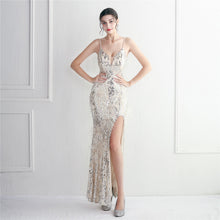 Load image into Gallery viewer, Floral Craft Beading Craft Imported Wool Dress Long Cocktail Slim Fit Evening Dress Elegant