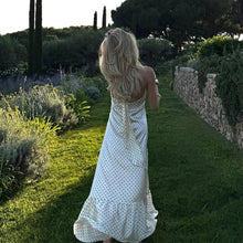 Load image into Gallery viewer, French Halter Polka Dot Satin Dress Sexy Elegant Backless Waist Trimming Dress