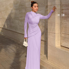 Load image into Gallery viewer, Women Clothing Summer Elegant Slim Pleated Zipper round Neck Long Sleeved Dress