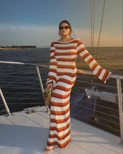 Load image into Gallery viewer, Striped Contrast Color Beach Vacation Sexy Dress Knitted Hollow Out Cutout Maxi Dress Blouse Summer Women