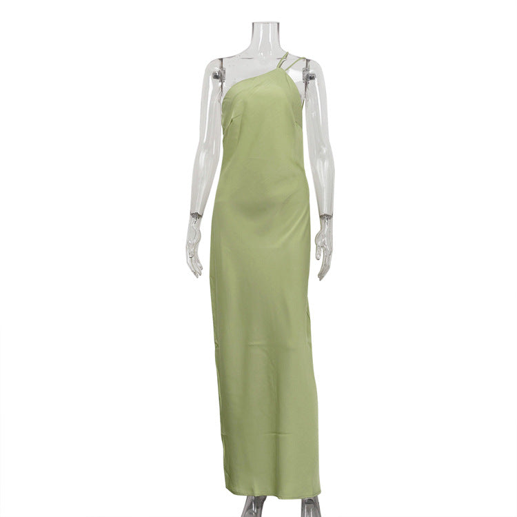 Satin Crossbody Design Sling Dress Sexy Backless Sleeveless Sexy Dress Women Clothing