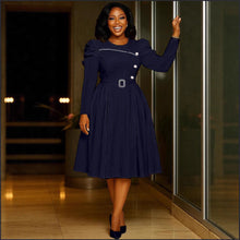 Load image into Gallery viewer, Puff Sleeve Waist A line Dress Retro Slimming Elegant Party Dress Women Dresses