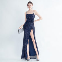 Load image into Gallery viewer, Gathers Sequ Handmade Floral Split Sling Simple Evening Dress