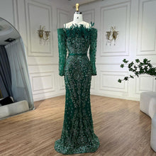 Load image into Gallery viewer, Black off Shoulder Feather Fishtail Gown Entry Lux Elegant Ladies Cocktail Host Evening Dress