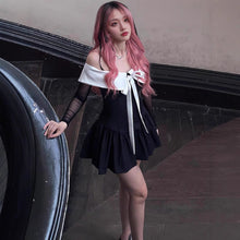 Load image into Gallery viewer, Autumn College Cute Bow Dress Sweet Spicy Doll Collar Contrast Color