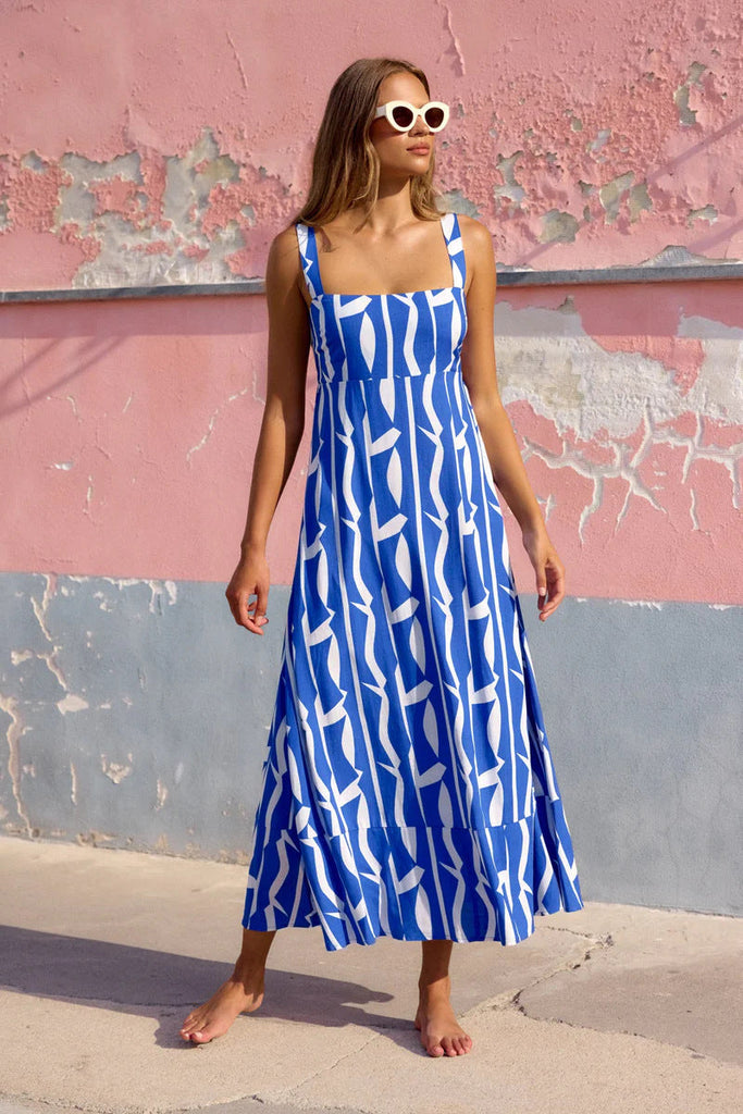 Summer Vacation French Spaghetti Strap Floral Print Maxi Dress