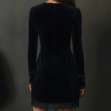 Load image into Gallery viewer, Retro Elegant Velvet Embroidered Lace V neck Long Sleeve Dress