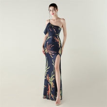 Load image into Gallery viewer, Sequin Mesh Craft Beaded Evening Dress off the Shoulder High Slit Fishtail Dress Swing Cocktail Social Socialite